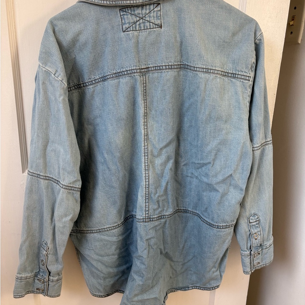 We the Free Oversized Blue Denim Shirt with Pockets - Picture 2 of 5